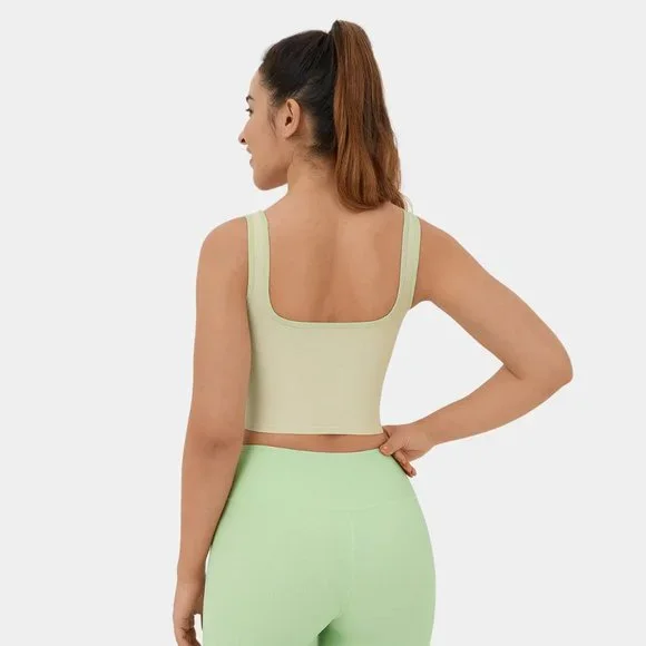 NWT HALARA Ribbed Knit Color Block Backless Cropped Yoga Tank Top - Picture 2 of 12